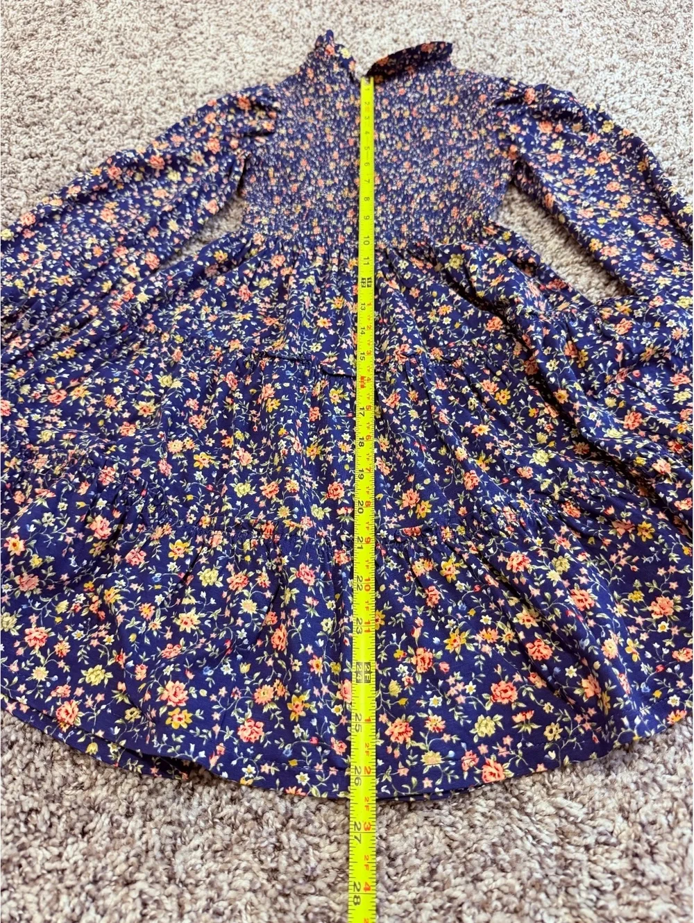 POLO Ralph Lauren Cotton Floral Long Sleeve Smocked Tiered Dress Girl's Size 7